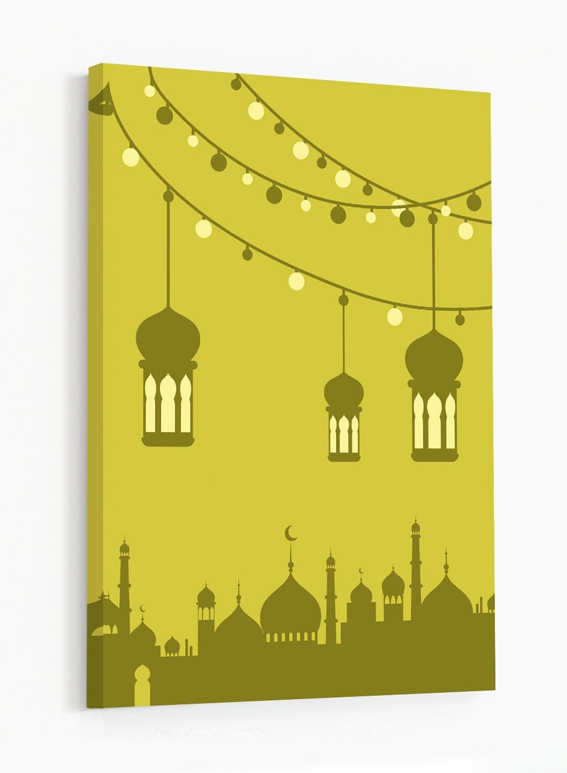 لوحة كانفاس على إطار خشبي بتصميم إسلامي مع زينة وفوانيس رمضان - Image 4